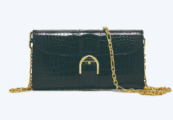 Brillant Long Wallet Chain Shiny Porosus Black